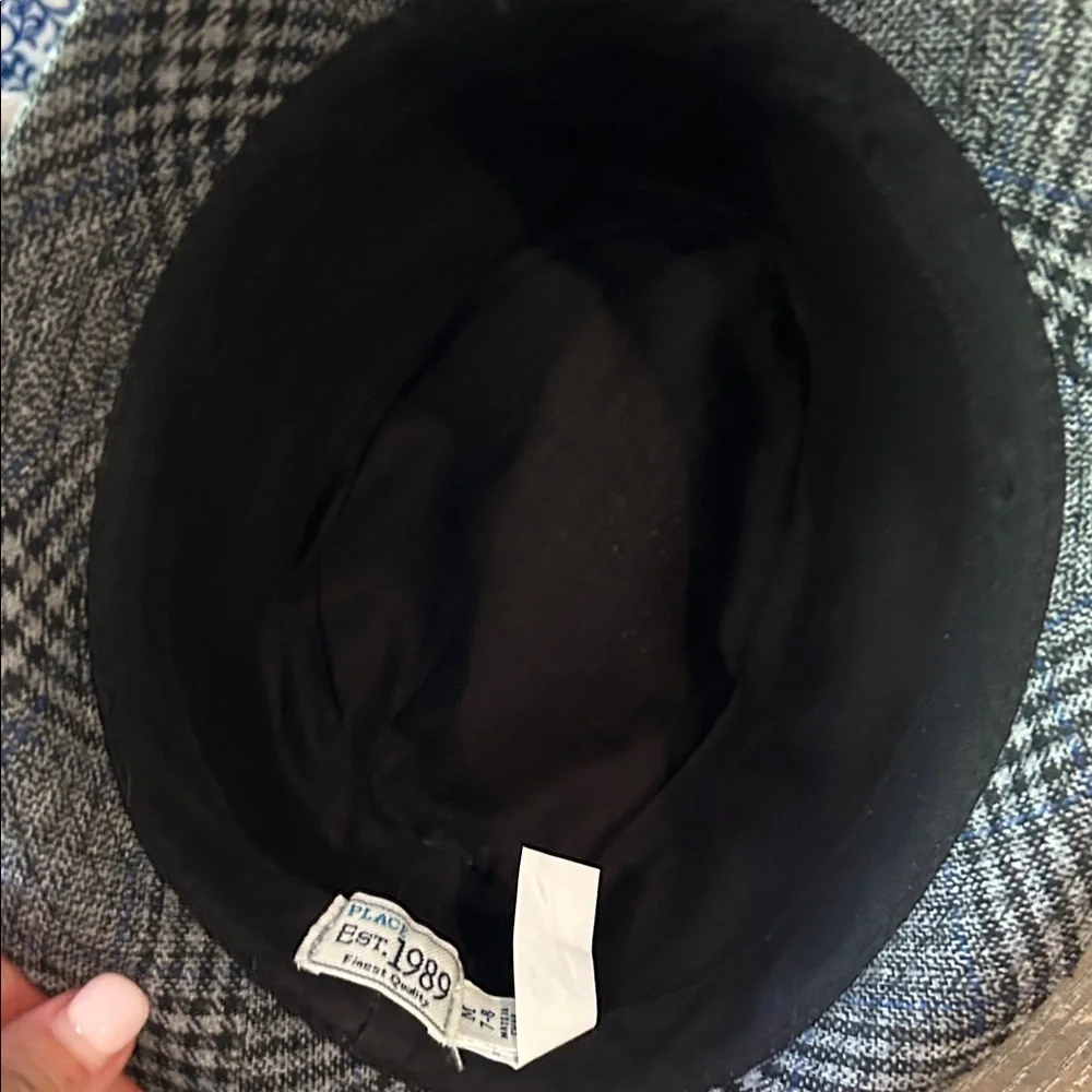 Boys Stylish Black Gray & Blue Plaid Fedora Hat 7/8